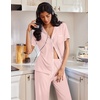 image:imageEkouaer Pajamas for Women Set Button Up Soft Pjs Short Sleeve 2 Piece Lounge Sets Comfy SleepwearPink
