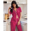 image:imageEkouaer Pajamas for Women Set Button Up Soft Pjs Short Sleeve 2 Piece Lounge Sets Comfy SleepwearRose Red