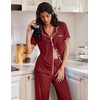 image:imageEkouaer Pajamas for Women Set Button Up Soft Pjs Short Sleeve 2 Piece Lounge Sets Comfy SleepwearWine Red
