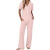 image:imageEkouaer Pajamas for Women Set Button Up Soft Pjs Short Sleeve 2 Piece Lounge Sets Comfy SleepwearPink