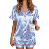 image:imageEkouaer Satin Pajamas for Women Silk Pjs Short Set 2 Piece Button Up Lounge Sets Short Sleeve Sleepwear SXXLBlue Cherry