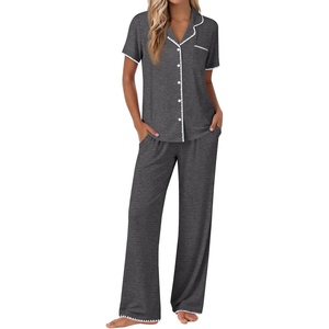 image:imageEkouaer Pajamas for Women Set Button Up Soft Pjs Short Sleeve 2 Piece Lounge Sets Comfy SleepwearDeep Grey