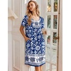 image:imageEkouaer Nightgowns for Women Short Sleeve House Dresses with Pockets Pleated Moo moos Floral Print Mumu DressBlue Bohemian Flowers