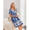 image:imageEkouaer Nightgowns for Women Short Sleeve House Dresses with Pockets Pleated Moo moos Floral Print Mumu DressBlue Bohemian Flowers