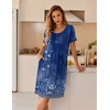image:imageEkouaer Nightgowns for Women Short Sleeve House Dresses with Pockets Pleated Moo moos Floral Print Mumu DressEthnic Print Blue