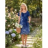 image:imageEkouaer Nightgowns for Women Short Sleeve House Dresses with Pockets Pleated Moo moos Floral Print Mumu DressEthnic Print Blue