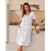 image:imageEkouaer Nightgowns for Women Short Sleeve House Dresses with Pockets Pleated Moo moos Floral Print Mumu DressFloral White Purple