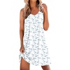 image:imageEkouaer Cotton Nightgowns for Women Sleeveless Night Gown Tank Sleep Shirts Pleated Night Shirts V Neck ChemiseFloral White Blue