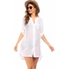image:imageEkouaer Bathing Suit Cover Up for Women V Neck Button Down Swimsuit Coverup Beach Dress Shirt S3XLWhite