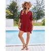 image:imageEkouaer Bathing Suit Cover Up for Women V Neck Button Down Swimsuit Coverup Beach Dress Shirt S3XLWine Red