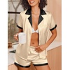 image:imageEkouaer Womens Silk Satin Pajamas Set Short Sleeve Sleepwear Button Down Loungewear 2 Piece Pjs Shorts SetBeige