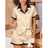 image:imageEkouaer Womens Silk Satin Pajamas Set Short Sleeve Sleepwear Button Down Loungewear 2 Piece Pjs Shorts SetBeige