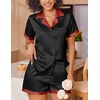 image:imageEkouaer Womens Silk Satin Pajamas Set Short Sleeve Sleepwear Button Down Loungewear 2 Piece Pjs Shorts SetBlack