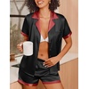 image:imageEkouaer Womens Silk Satin Pajamas Set Short Sleeve Sleepwear Button Down Loungewear 2 Piece Pjs Shorts SetBlack