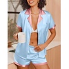 image:imageEkouaer Womens Silk Satin Pajamas Set Short Sleeve Sleepwear Button Down Loungewear 2 Piece Pjs Shorts SetBlue