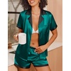 image:imageEkouaer Womens Silk Satin Pajamas Set Short Sleeve Sleepwear Button Down Loungewear 2 Piece Pjs Shorts SetBlue Green