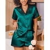 image:imageEkouaer Womens Silk Satin Pajamas Set Short Sleeve Sleepwear Button Down Loungewear 2 Piece Pjs Shorts SetBlue Green