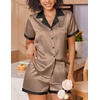 image:imageEkouaer Womens Silk Satin Pajamas Set Short Sleeve Sleepwear Button Down Loungewear 2 Piece Pjs Shorts SetBrown
