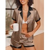 image:imageEkouaer Womens Silk Satin Pajamas Set Short Sleeve Sleepwear Button Down Loungewear 2 Piece Pjs Shorts SetBrown