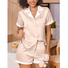 image:imageEkouaer Womens Silk Satin Pajamas Set Short Sleeve Sleepwear Button Down Loungewear 2 Piece Pjs Shorts SetChampagne
