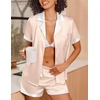 image:imageEkouaer Womens Silk Satin Pajamas Set Short Sleeve Sleepwear Button Down Loungewear 2 Piece Pjs Shorts SetChampagne