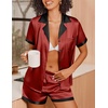 image:imageEkouaer Womens Silk Satin Pajamas Set Short Sleeve Sleepwear Button Down Loungewear 2 Piece Pjs Shorts SetDark Red