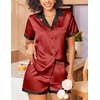 image:imageEkouaer Womens Silk Satin Pajamas Set Short Sleeve Sleepwear Button Down Loungewear 2 Piece Pjs Shorts SetDark Red