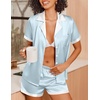 image:imageEkouaer Womens Silk Satin Pajamas Set Short Sleeve Sleepwear Button Down Loungewear 2 Piece Pjs Shorts SetLight Blue