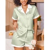 image:imageEkouaer Womens Silk Satin Pajamas Set Short Sleeve Sleepwear Button Down Loungewear 2 Piece Pjs Shorts SetLight Green