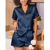 image:imageEkouaer Womens Silk Satin Pajamas Set Short Sleeve Sleepwear Button Down Loungewear 2 Piece Pjs Shorts SetNavy Blue