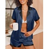 image:imageEkouaer Womens Silk Satin Pajamas Set Short Sleeve Sleepwear Button Down Loungewear 2 Piece Pjs Shorts SetNavy Blue