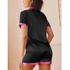 image:imageEkouaer Womens Silk Satin Pajamas Set Short Sleeve Sleepwear Button Down Loungewear 2 Piece Pjs Shorts SetNoble Black