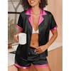 image:imageEkouaer Womens Silk Satin Pajamas Set Short Sleeve Sleepwear Button Down Loungewear 2 Piece Pjs Shorts SetNoble Black
