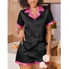 image:imageEkouaer Womens Silk Satin Pajamas Set Short Sleeve Sleepwear Button Down Loungewear 2 Piece Pjs Shorts SetNoble Black
