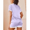 image:imageEkouaer Womens Silk Satin Pajamas Set Short Sleeve Sleepwear Button Down Loungewear 2 Piece Pjs Shorts SetPurple