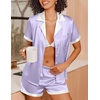 image:imageEkouaer Womens Silk Satin Pajamas Set Short Sleeve Sleepwear Button Down Loungewear 2 Piece Pjs Shorts SetPurple