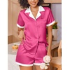 image:imageEkouaer Womens Silk Satin Pajamas Set Short Sleeve Sleepwear Button Down Loungewear 2 Piece Pjs Shorts SetRose Red