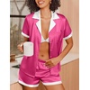 image:imageEkouaer Womens Silk Satin Pajamas Set Short Sleeve Sleepwear Button Down Loungewear 2 Piece Pjs Shorts SetRose Red