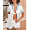 image:imageEkouaer Womens Silk Satin Pajamas Set Short Sleeve Sleepwear Button Down Loungewear 2 Piece Pjs Shorts SetWhite