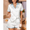 image:imageEkouaer Womens Silk Satin Pajamas Set Short Sleeve Sleepwear Button Down Loungewear 2 Piece Pjs Shorts SetWhite
