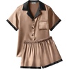 image:imageEkouaer Womens Silk Satin Pajamas Set Short Sleeve Sleepwear Button Down Loungewear 2 Piece Pjs Shorts SetBrown