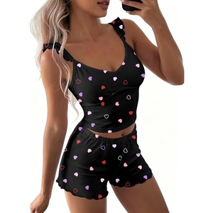 image:imageEkouaer Summer Pajamas Built in Bra Ruffle Pjs Cute Lingerie 2 Piece Cami and Shorts Set for Women Getting Ready Bridal PartyColorful Heart