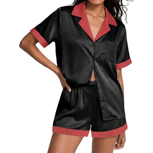 image:imageEkouaer Womens Silk Satin Pajamas Set Short Sleeve Sleepwear Button Down Loungewear 2 Piece Pjs Shorts SetBlack