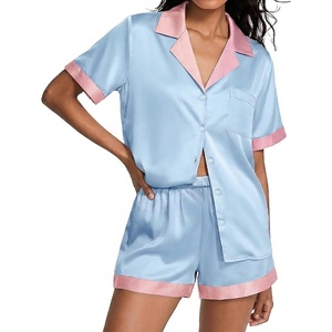 image:imageEkouaer Womens Silk Satin Pajamas Set Short Sleeve Sleepwear Button Down Loungewear 2 Piece Pjs Shorts SetBlue