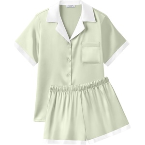 image:imageEkouaer Womens Silk Satin Pajamas Set Short Sleeve Sleepwear Button Down Loungewear 2 Piece Pjs Shorts SetLight Green