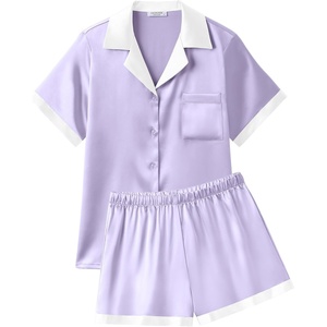 image:imageEkouaer Womens Silk Satin Pajamas Set Short Sleeve Sleepwear Button Down Loungewear 2 Piece Pjs Shorts SetPurple