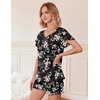 image:imageEkouaer Pajamas Set Women Casual Ruffle Sleeves Soft Comfy Loungewear Set with PocketsBlack Florals