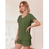 image:imageEkouaer Pajamas Set Women Casual Ruffle Sleeves Soft Comfy Loungewear Set with PocketsDark Olive Green