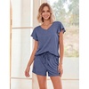 image:imageEkouaer Pajamas Set Women Casual Ruffle Sleeves Soft Comfy Loungewear Set with PocketsNavy Blue