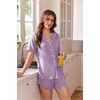 image:imageEkouaer Pajamas for Women Set Button Up Sleepwear 2 Piece Pjs Lounge Set Short Sleeve NightwearLavender